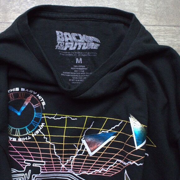 Back to the Future Long Sleeve T Shirt Mens M Black Metallic Color Delorean - Picture 3 of 4